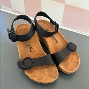 Papillio Soley Black Two-strap Buckle Sandals with Ankle Strap